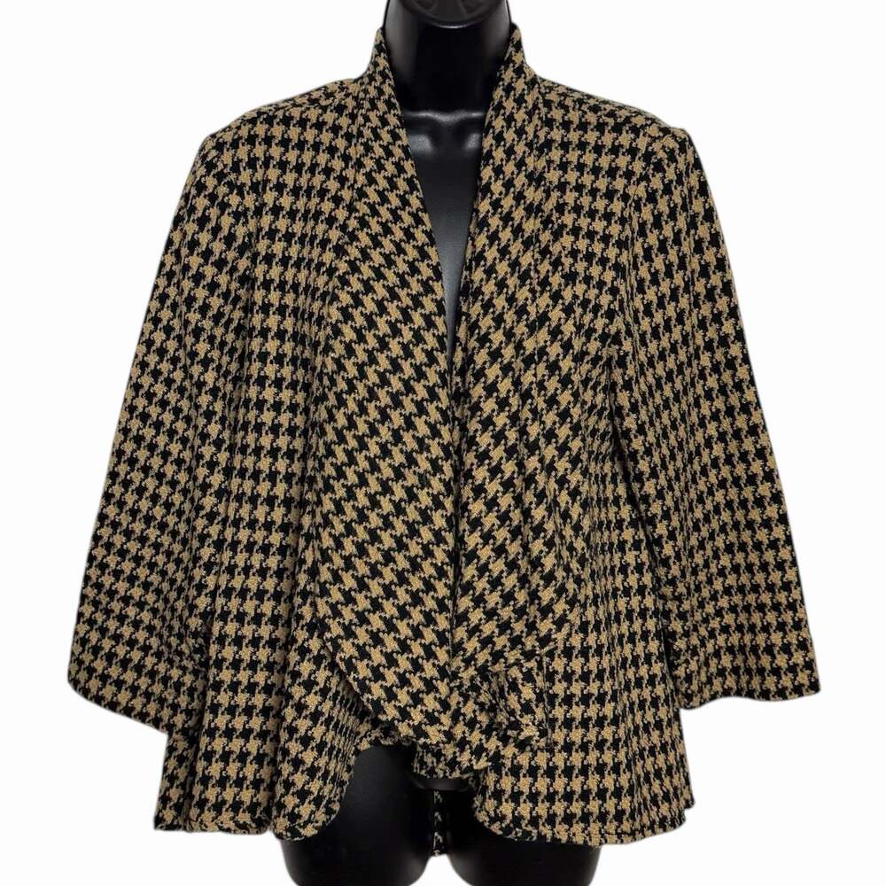 Coldwater Creek Houndstooth Blazer Open Front Office Preppy Tweed Jacket Sz P M